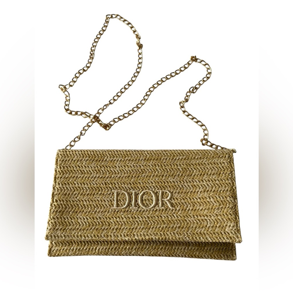 Dior Raffia Clutch w/ Chain Strap – Dior Beauty VIP Gift New